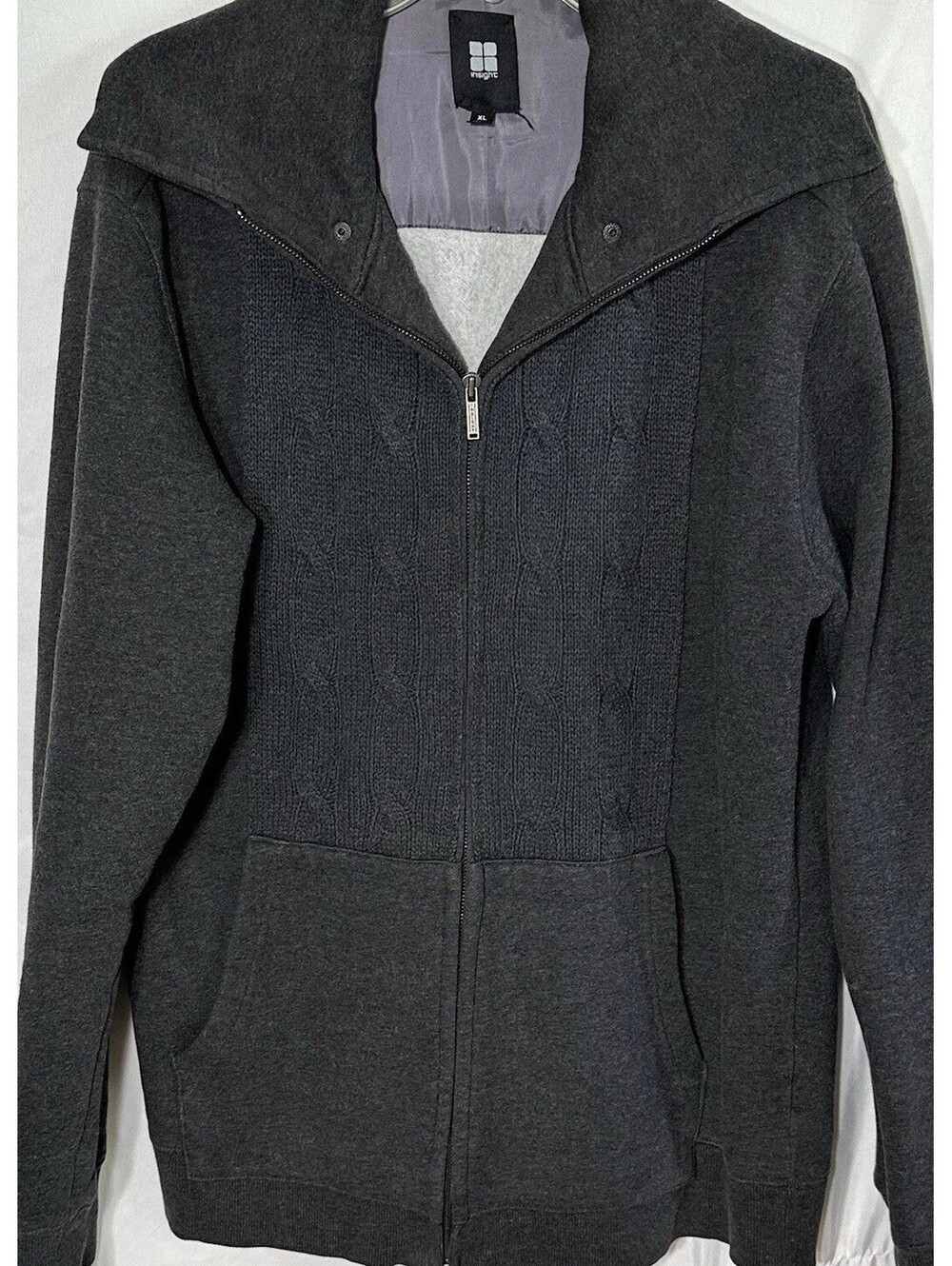 Grandpa Jacket Cable knit Gray size XL  Zipper Fall Outdoors New England